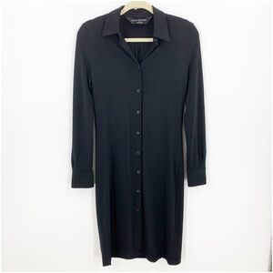 Norma Kamali Long Sleeve Jersey Shirtdress in Black Sz XS